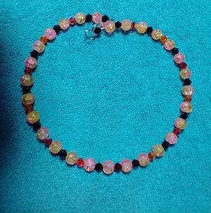 Pink yellow black red cracked glass beaded wire necklace beads handmade